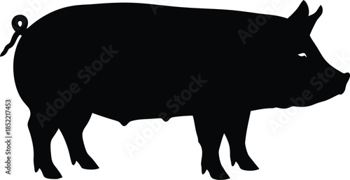 Black silhouette of a pig isolated on transparent background