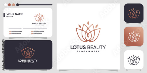 Lotus logo design with creative line style Premium Vector