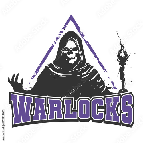 Warlock skull vector mascot design logo for school team varsity.	
