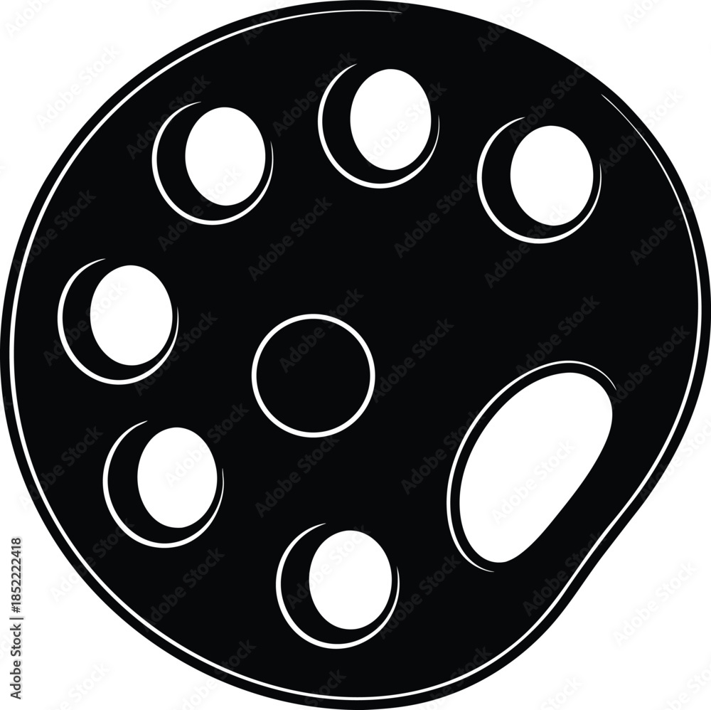 Fototapeta premium Black circular pattern with white crescent shapes on dark background