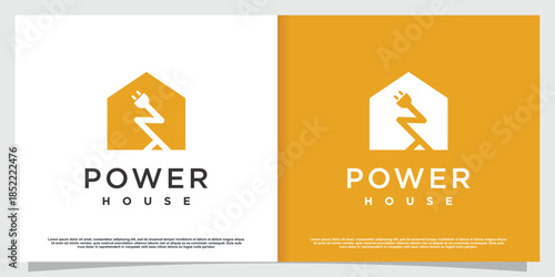 House logo with power electric concept Premium Vector
