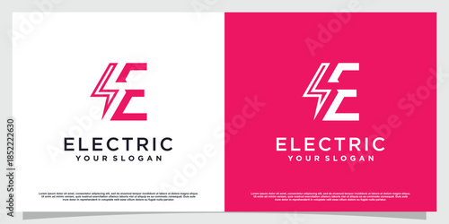 Letter E logo with electric concept Premium Vector