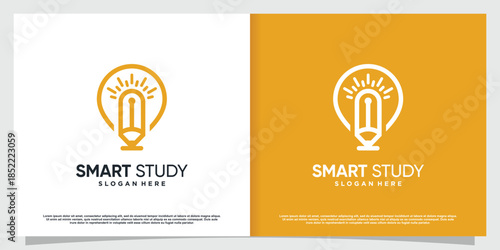 Pencil logo with bulb idea concept Premium Vector