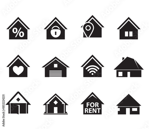 Modern House Outline Icons Set. Real Estate, Home, Property Logo