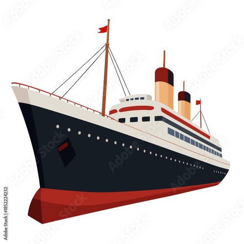 Vintage cruise liner with classic retro design, isolated on white background. Vector illustration for maritime, travel, and historical themes