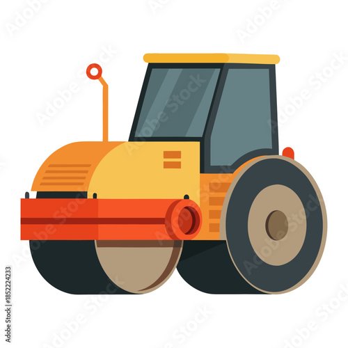 Yellow Road Roller Construction Vehicle. Flat vector isolated on white background