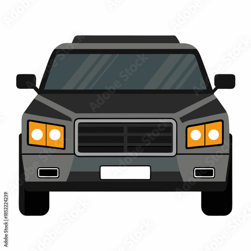 Black luxury limousine front view. Isolated vector illustration on white background.