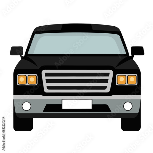 Black luxury limousine front view. Isolated vector illustration on white background.