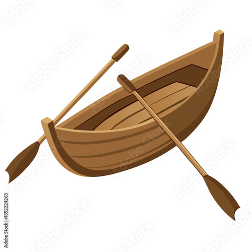 Wooden Rowboat with Oars.Isolated vector illustration