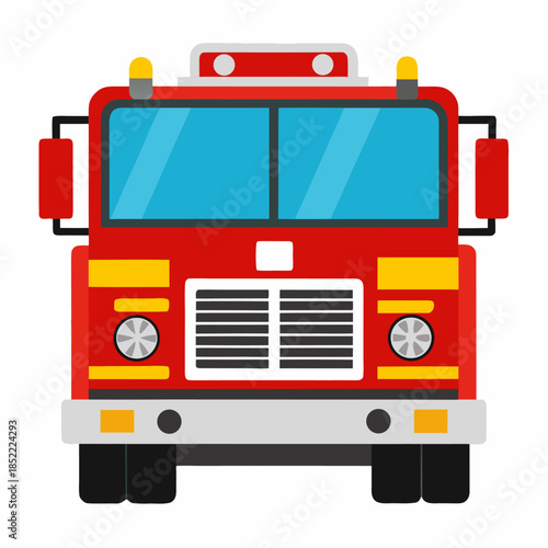 Fire truck front view emergency vehicle. Isolated vector illustration