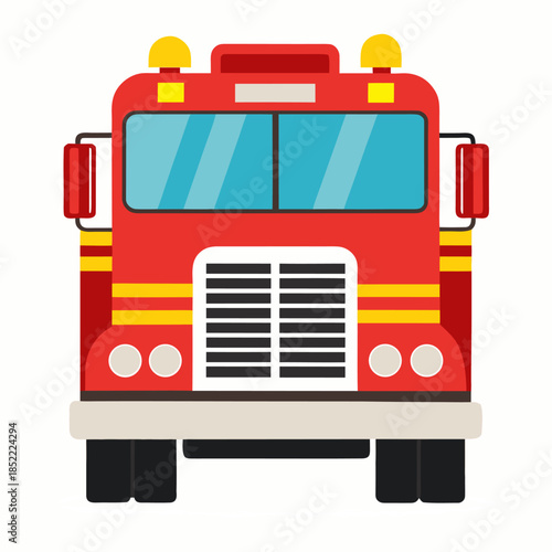 Fire Rescue Truck shown in front view, isolated on white background. Vector illustration suitable for emergency services, safety and transportation design projects