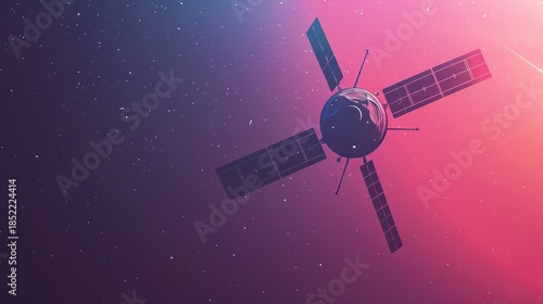Minimalist silhouette of a satellite against a vibrant gradient space background. AI-generated image