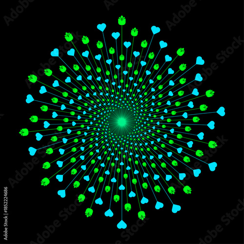 heart and flower radial burst pattern design element