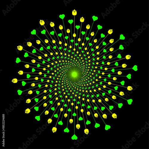 heart and flower radial burst pattern design element