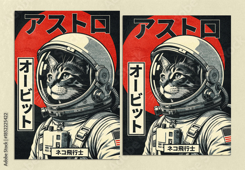 Japanese Retro Sci-Fi Astro Cat Poster Template