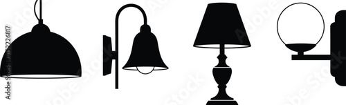 various lamp designs including pendant, wall-mounted, table, and spherical styles for lighting, interior, and decor themes