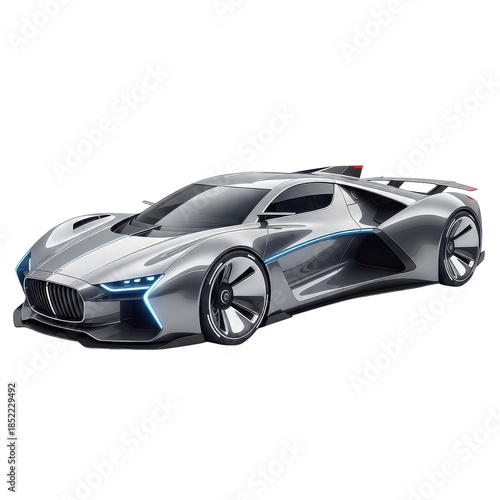 Silver Futuristic Car On Black Background