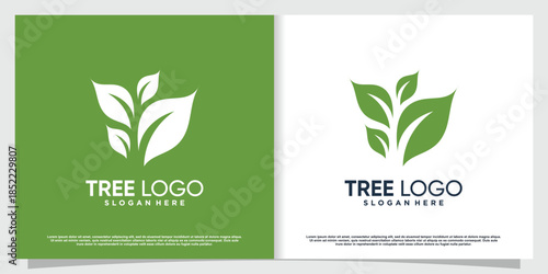 Tree logo with creative leaf concept Premium Vector