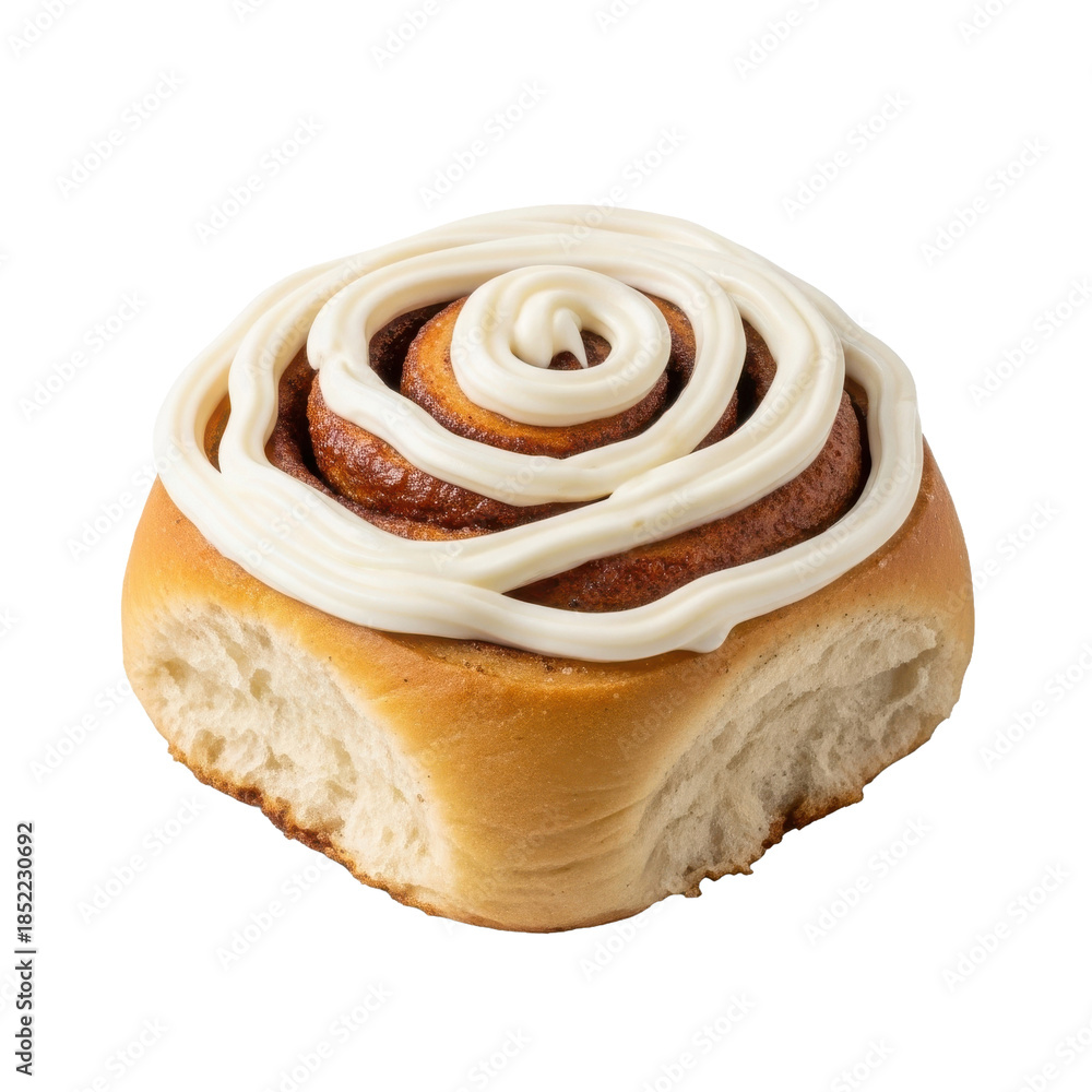Fototapeta premium Cinnamon Roll Cream Cheese Frosting Black Background