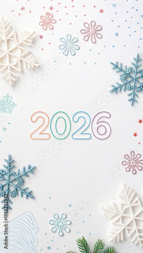 2026 Winter New Year Numbers On Snowy Blue Background With Snowflakes, Festive Seasonal Design For Holiday Greetings, Marketing Banners, Social Media, Calendars, Christmas And New Year Campaigns