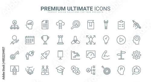 Mentors advices, direction and coaching, leadership thin line icons set vector illustration. Abstract outline corporate expert guidance and management, training for potential talent leaders, teamwork