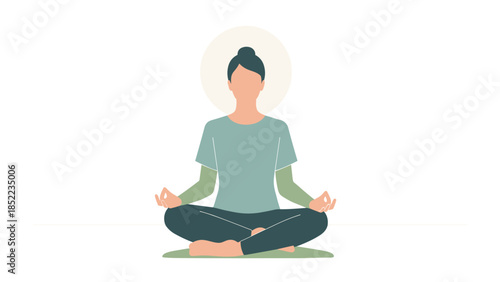 Woman in lotus position, seated for mindful indoor wellness illustration