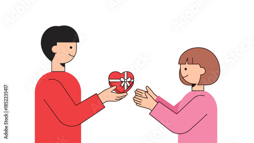 Heart gift exchanged between a man and woman in a valentine's day theme