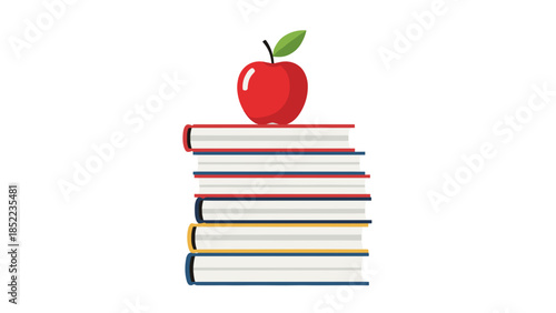 Red apple rests atop a stack of knowledge inspiring education and learning