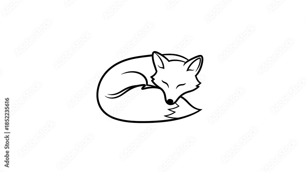 Fototapeta premium Minimal line of a sleeping fox isolated on a transparent background 1