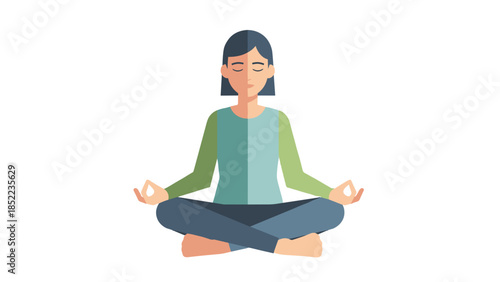 Young woman meditating in lotus position, promoting peace and well being