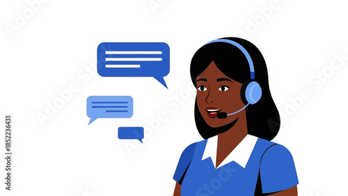 Customer service operator with headset and chat bubbles illustration