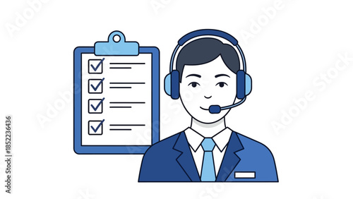 Customer support representative with checklist, representing customer service and assistance