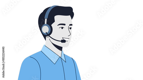 Illustration of a smiling customer service representative wearing a headset, ready to assist