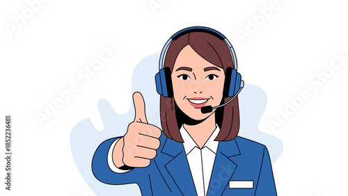 Professional Customer Service Representative Giving a Thumbs Up Gesture of Approval