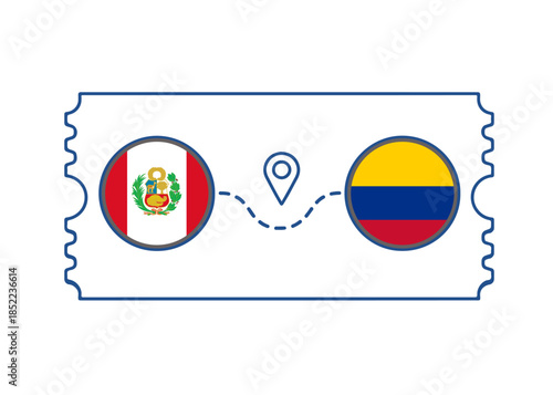 Peru – Colombia International Travel Route vector ticket
Vector ticket route between countries