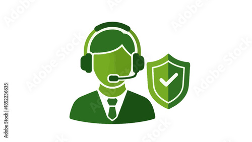 Customer service representative with headset and a security shield icon
