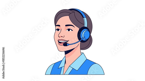 Friendly support agent avatar a professional woman with a headset, ready for virtual communication and excellent client assistance in a digital service environment