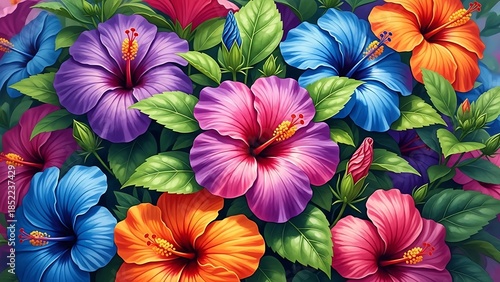 Wallpaper Mural Vibrant hibiscus bouquet Torontodigital.ca