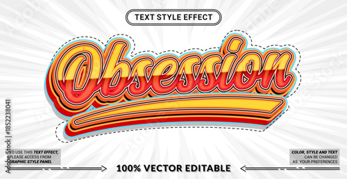 Editable text effect vector “Obsession” showcases bold 3D typography with intense mood, strong focus, and dramatic energy, ideal for powerful statements and striking visuals.