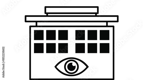 A simple black and white illustration of a security camera with an eye detail