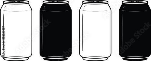 Set of four beverage cans in black and white design