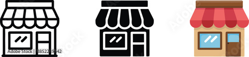 Shop icons and storefront illustrations for retail and business