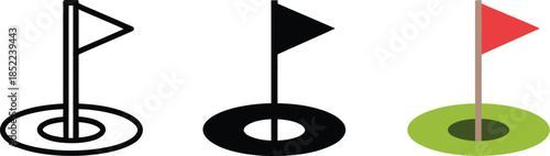 Versatile Golf Flag and Hole Icon Collection for Sport and Recreation Designs