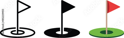 Diverse Golf Course Flagstick and Hole Icons Set for Sports Gaming and Web Design