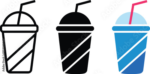 Set of three icons representing a frozen beverage with straw