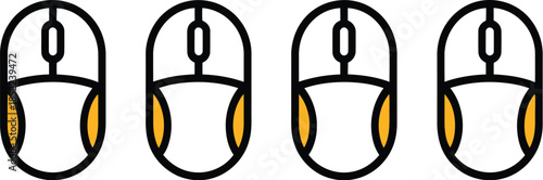 Group of four digital pointing devices, signifying user choice and computing functions