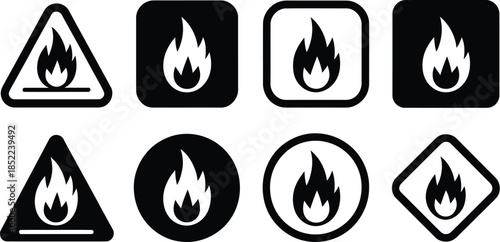 Fire Hazard Warning Icons and Symbols Collection