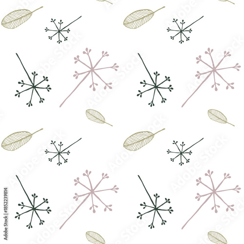 Winter flora streaming seamless repeat, perfect for modern wallpaper, background, print. Seamless natural pattern.