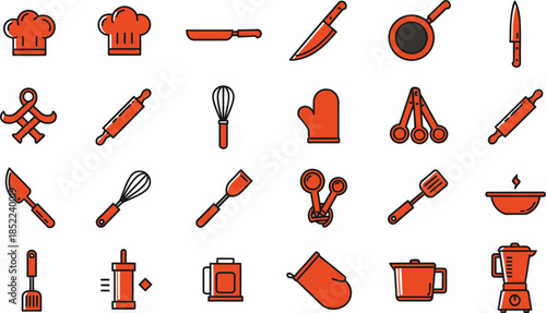 Collection of kitchen utensils and baking tools icons
