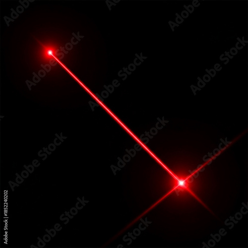 Dynamic bright red laser beam with glowing points against a dark